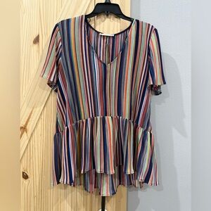 Colorful Asymmetrical Peplum Blouse